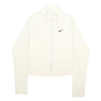 NIKE Womens White Slim Jacket M Cotton Blend Plain Zip Swoosh Sportswear