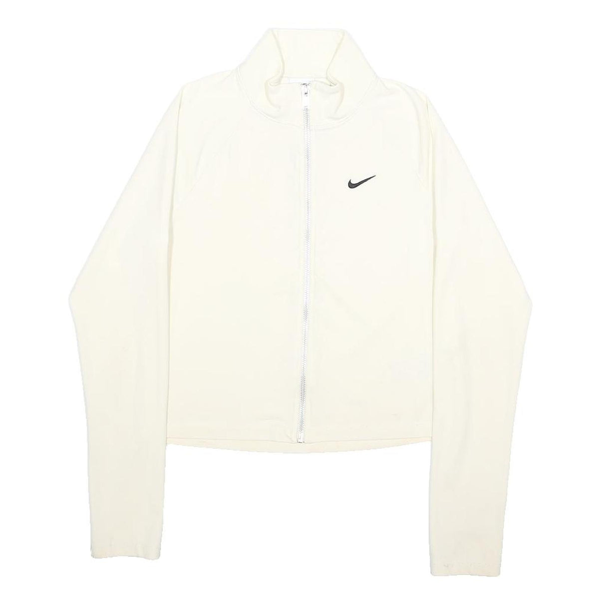 NIKE Womens White Slim Jacket M Cotton Blend Plain Zip Swoosh Sportswear