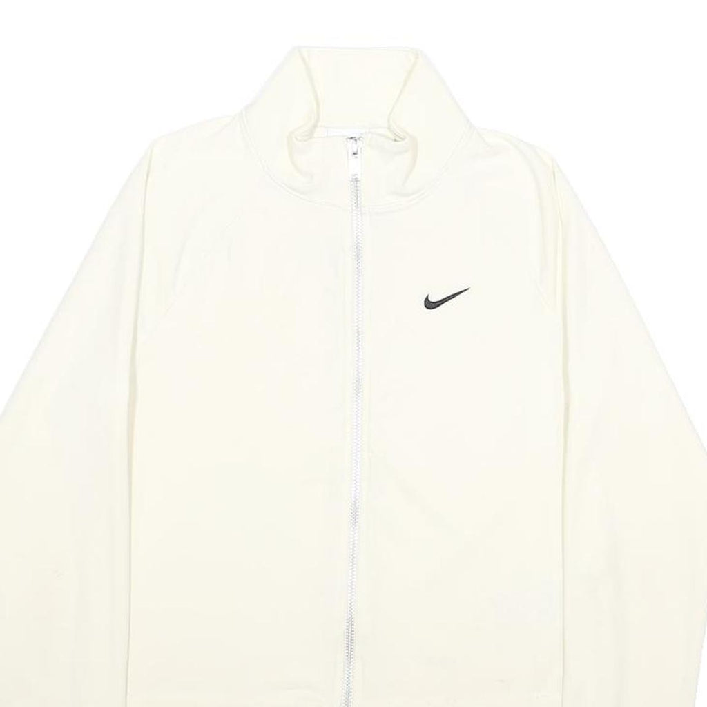 NIKE Womens White Slim Jacket M Cotton Blend Plain Zip Swoosh Sportswear