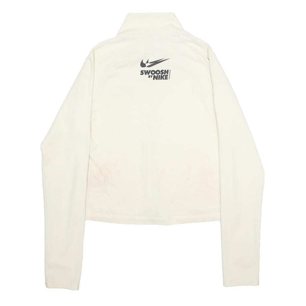 NIKE Womens White Slim Jacket M Cotton Blend Plain Zip Swoosh Sportswear