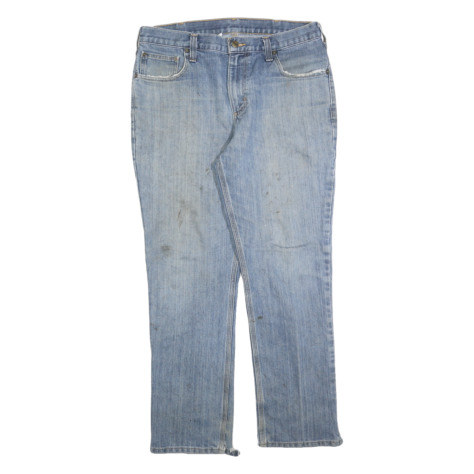 CARHARTT Mens Jeans Blue Regular Straight Denim Light W34 L30 Zip Cotton Blend