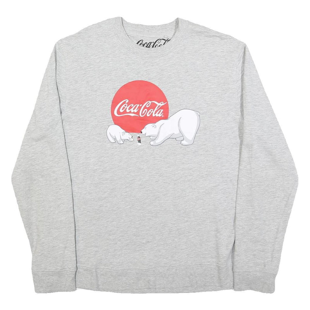 COCA COLA Womens Grey Sweatshirt L Crew Neck Cotton Blend Pullover Graphic Print