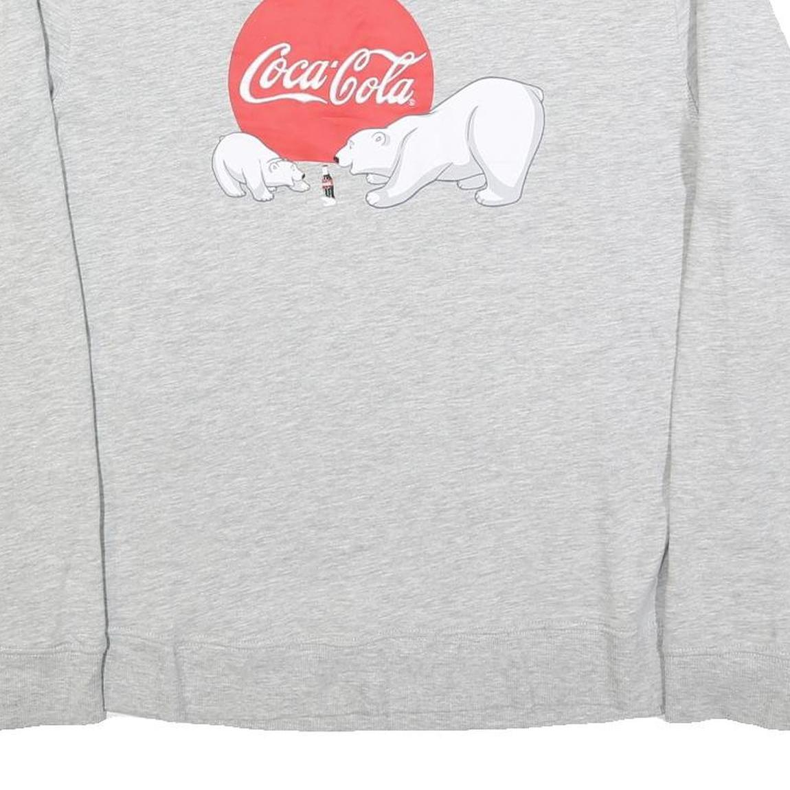 COCA COLA Womens Grey Sweatshirt L Crew Neck Cotton Blend Pullover Graphic Print