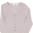 LEVI'S Womens White & Light Brown Striped Basic Long Sleeve V-Neck Top S Button