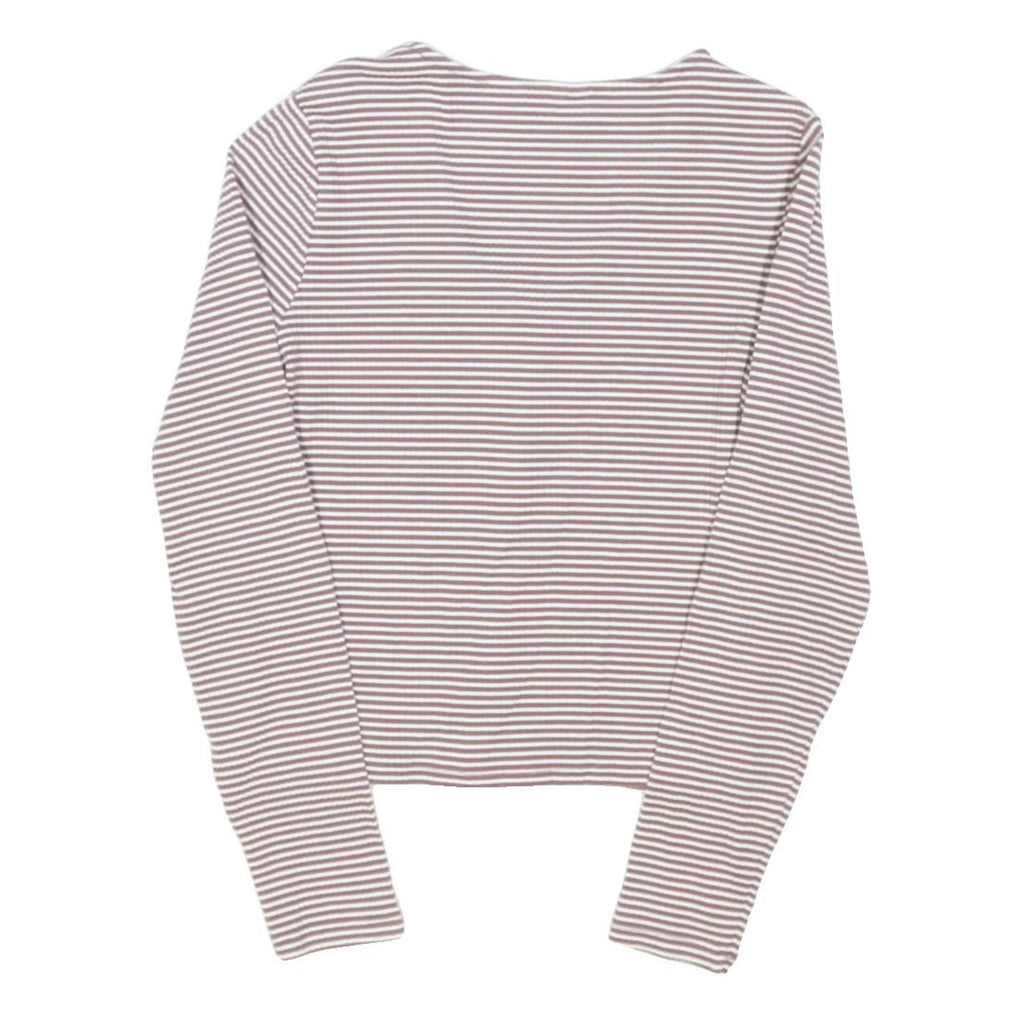 LEVI'S Womens White & Light Brown Striped Basic Long Sleeve V-Neck Top S Button