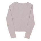 LEVI'S Womens White & Light Brown Striped Basic Long Sleeve V-Neck Top S Button