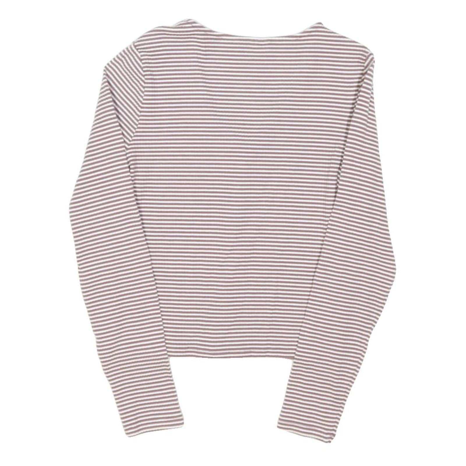 LEVI'S Womens White & Light Brown Striped Basic Long Sleeve V-Neck Top S Button