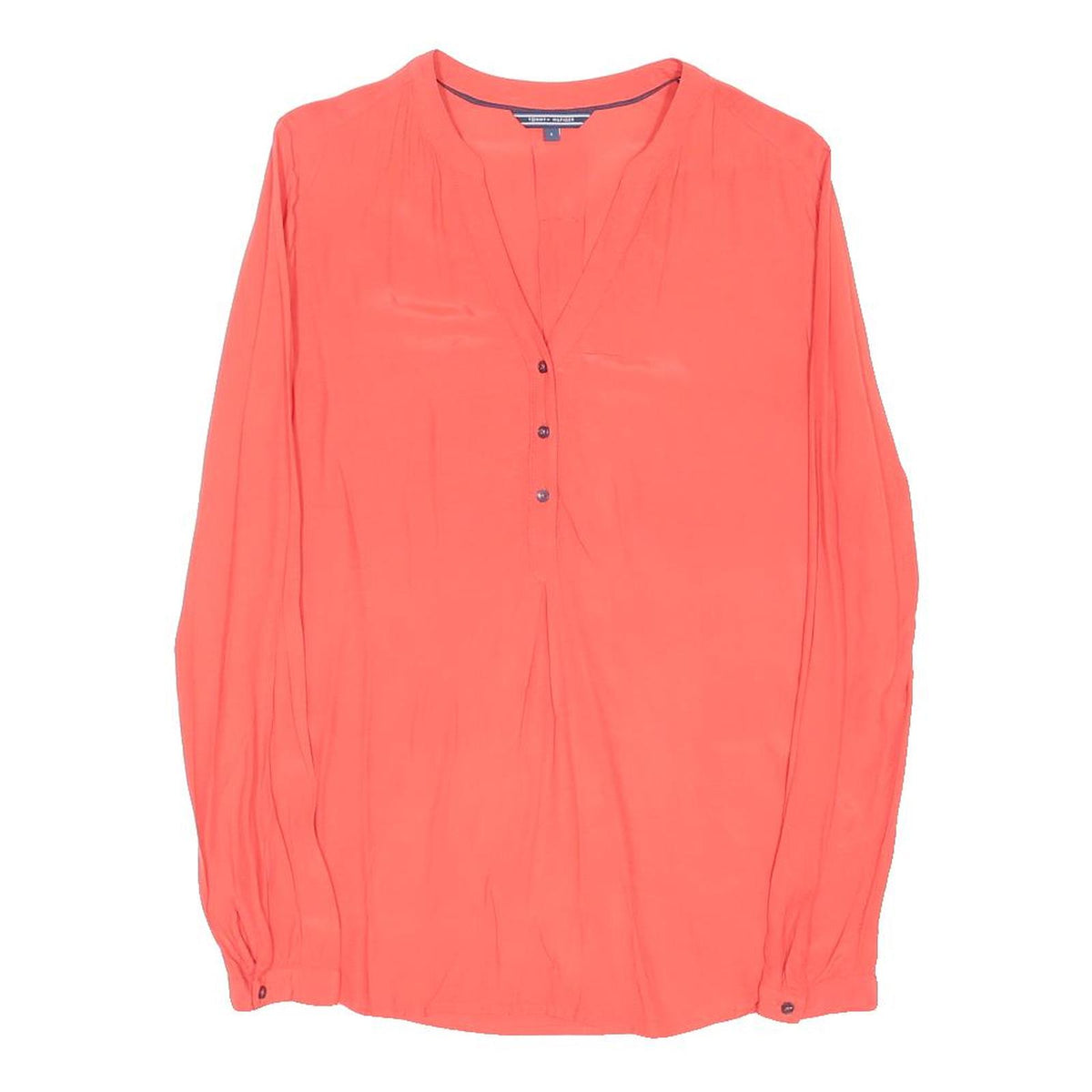 TOMMY HILFIGER Womens Coral Viscose Long Sleeve V-Neck Blouse S Stylish