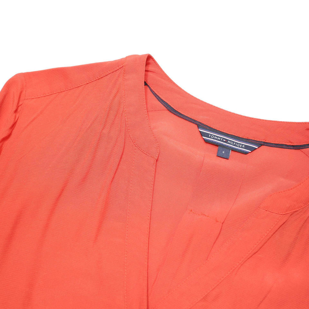 TOMMY HILFIGER Womens Coral Viscose Long Sleeve V-Neck Blouse S Stylish
