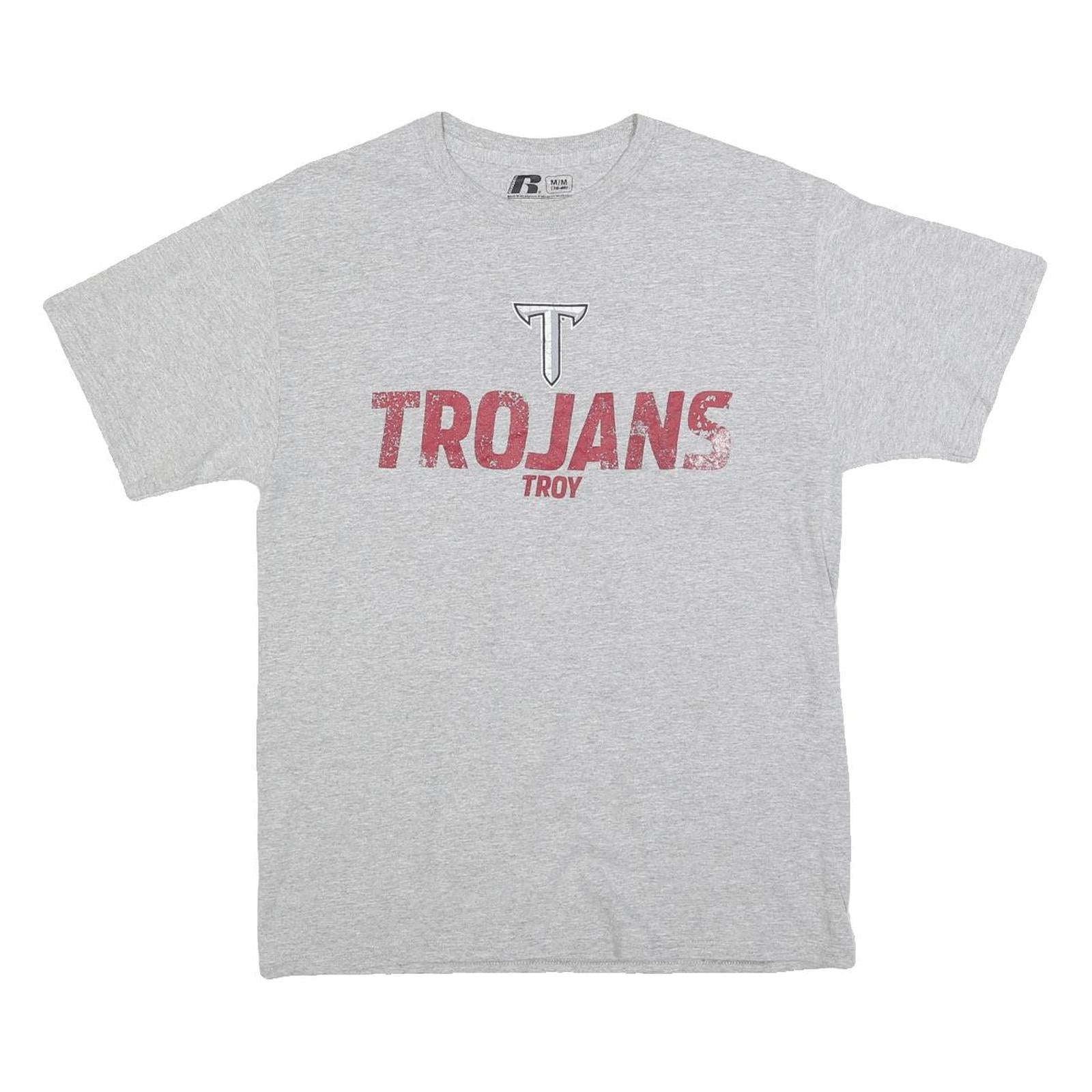 RUSSELL ATHLETIC Mens Grey Trojans Graphic T-Shirt M Crew Neck Short Sleeve