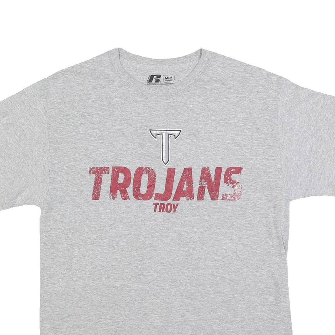 RUSSELL ATHLETIC Mens Grey Trojans Graphic T-Shirt M Crew Neck Short Sleeve