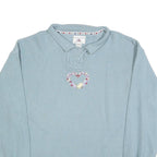 CUFFYS Womens Blue Collar L Floral Heart Embroidered Sweatshirt Casual Pullover