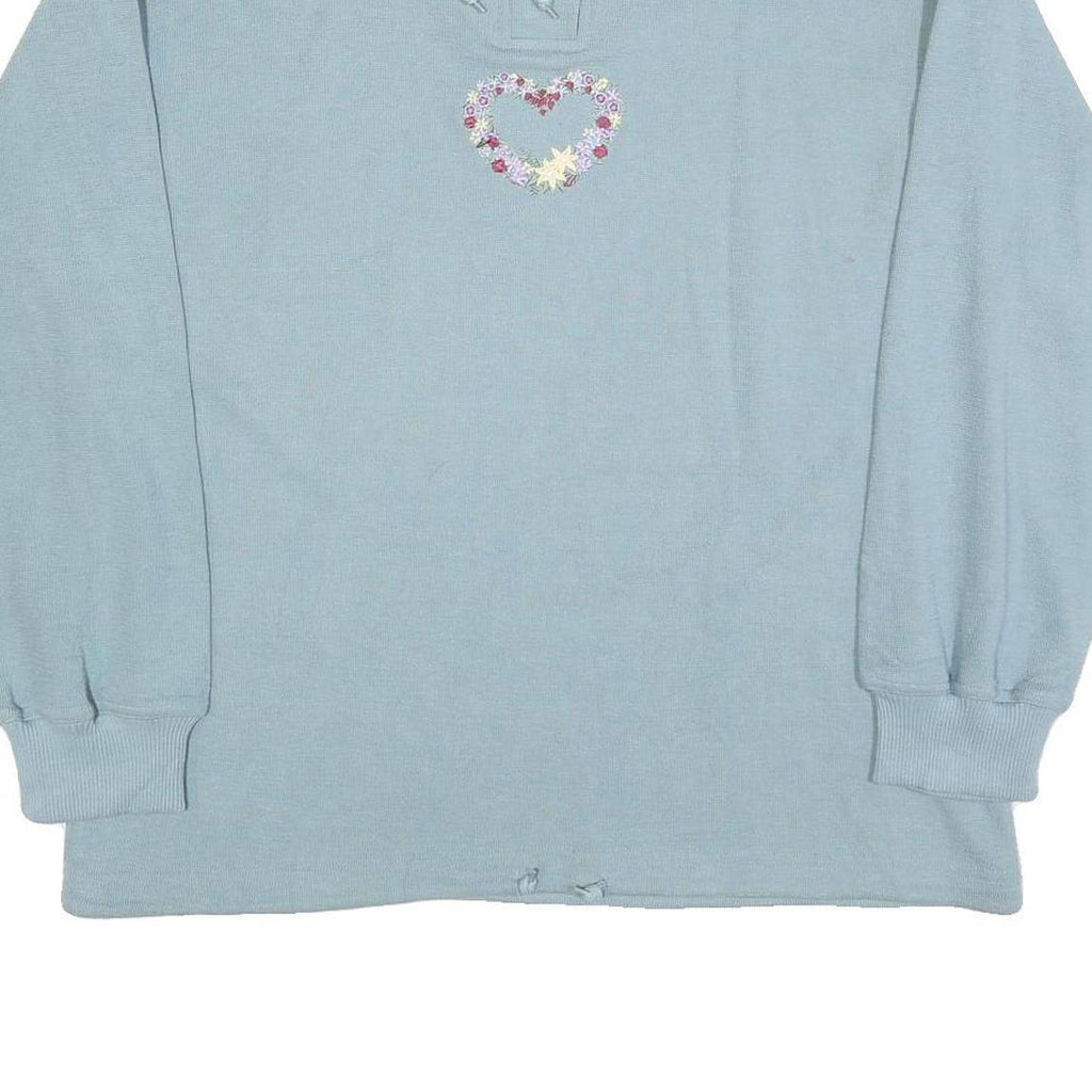 CUFFYS Womens Blue Collar L Floral Heart Embroidered Sweatshirt Casual Pullover