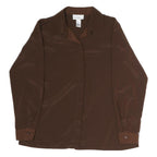 SUSAN GRAVER Womens Brown Long Sleeve Collared Top L Polyester Classic Shirt