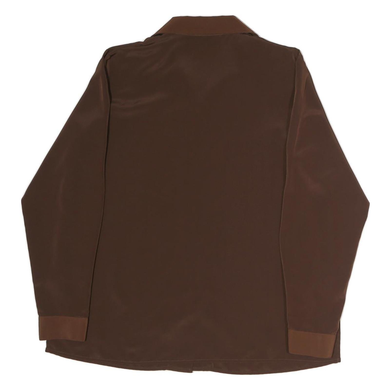 SUSAN GRAVER Womens Brown Long Sleeve Collared Top L Polyester Classic Shirt