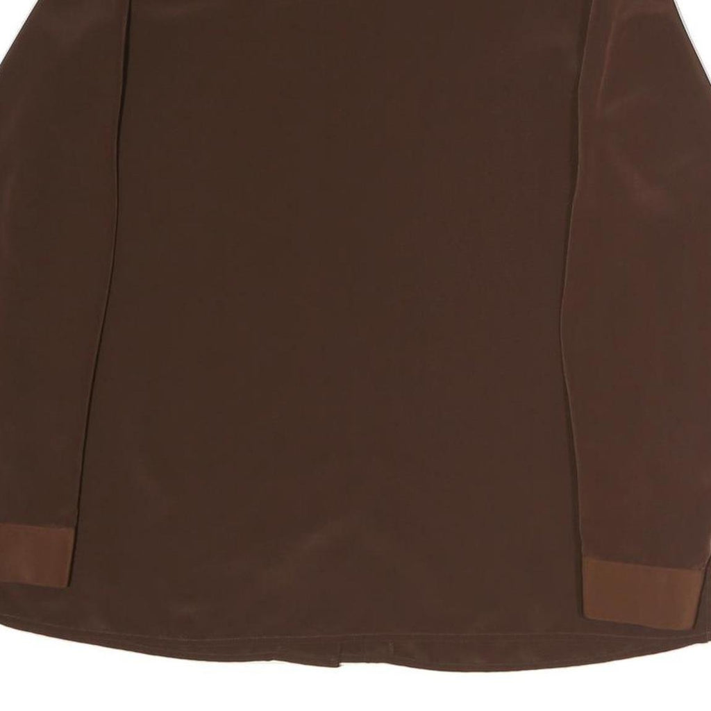 SUSAN GRAVER Womens Brown Long Sleeve Collared Top L Polyester Classic Shirt