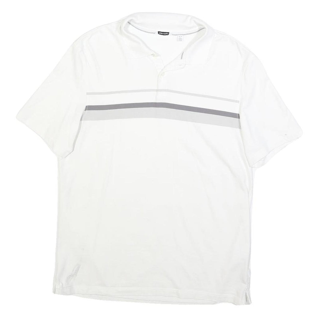 CALVIN KLEIN Mens White Polo Shirt M Cotton Blend Grey Striped Short Sleeve