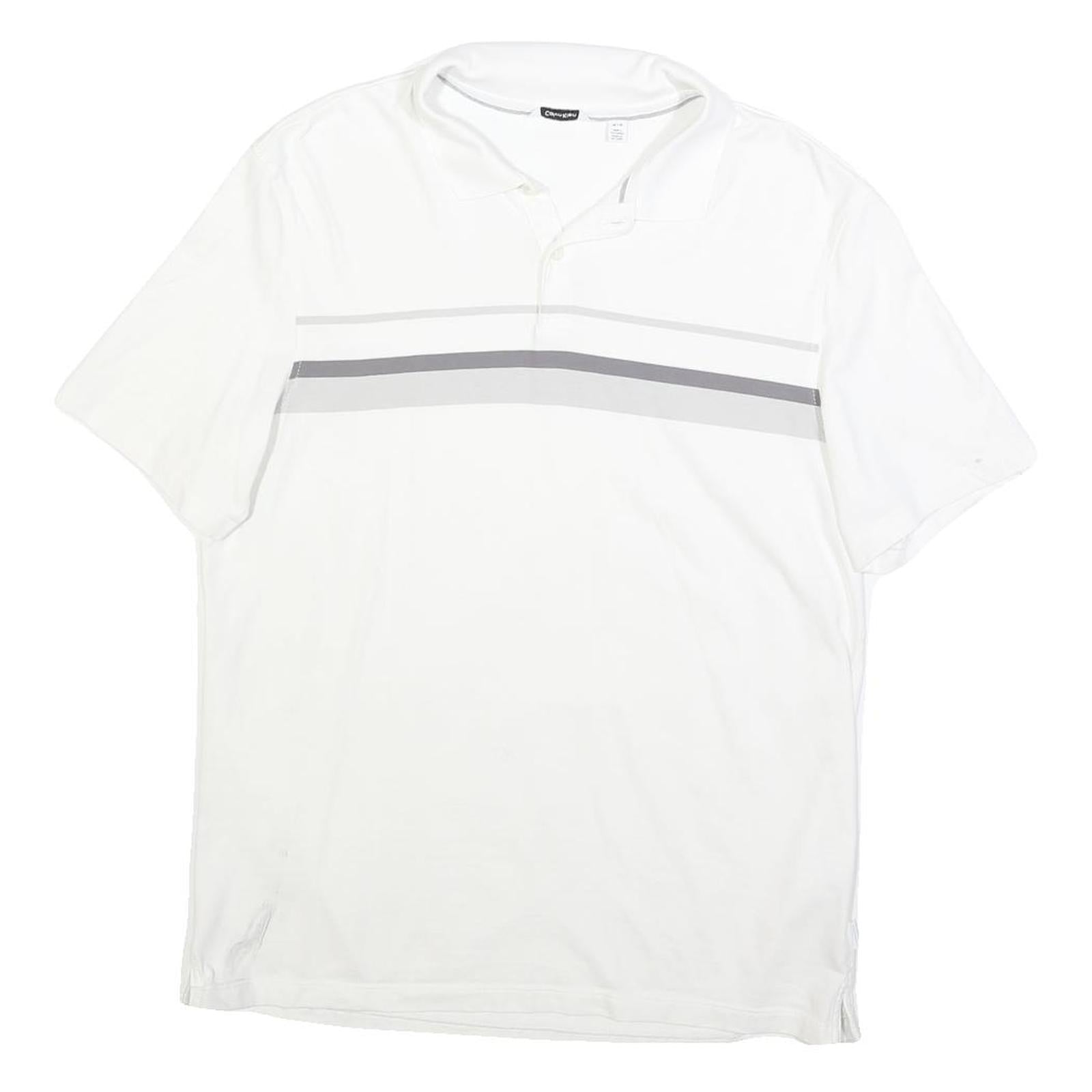 CALVIN KLEIN Mens White Polo Shirt M Cotton Blend Grey Striped Short Sleeve