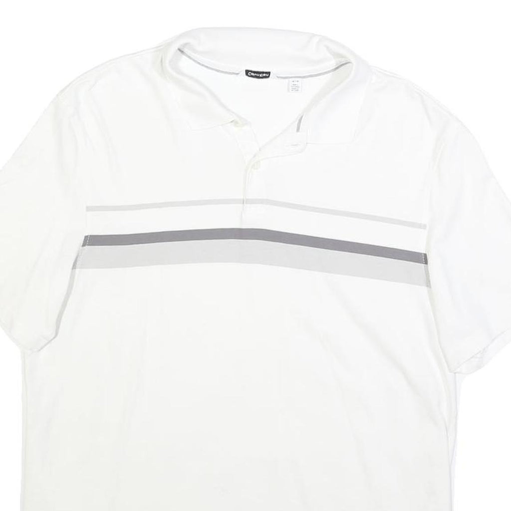 CALVIN KLEIN Mens White Polo Shirt M Cotton Blend Grey Striped Short Sleeve