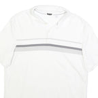 CALVIN KLEIN Mens White Polo Shirt M Cotton Blend Grey Striped Short Sleeve