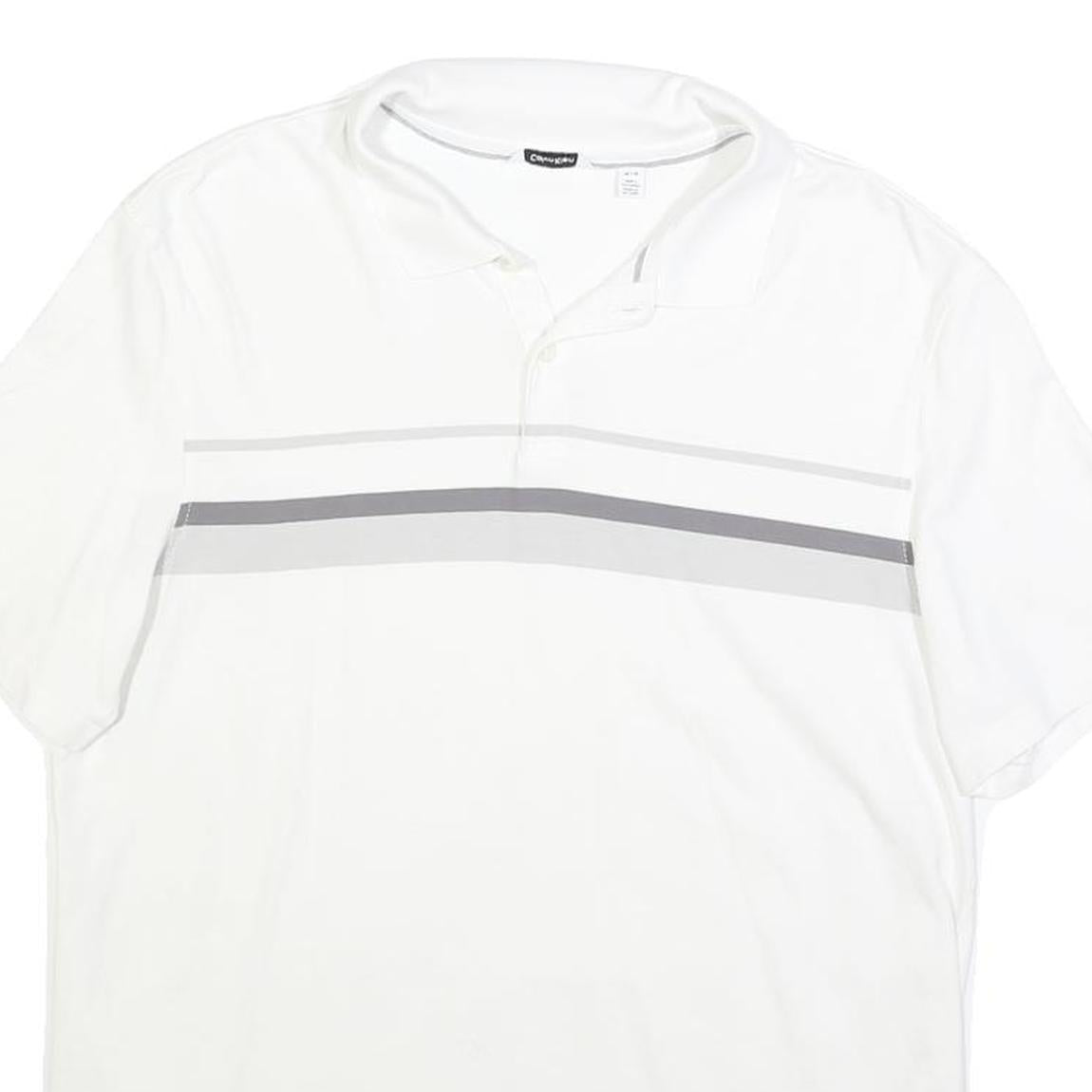 CALVIN KLEIN Mens White Polo Shirt M Cotton Blend Grey Striped Short Sleeve