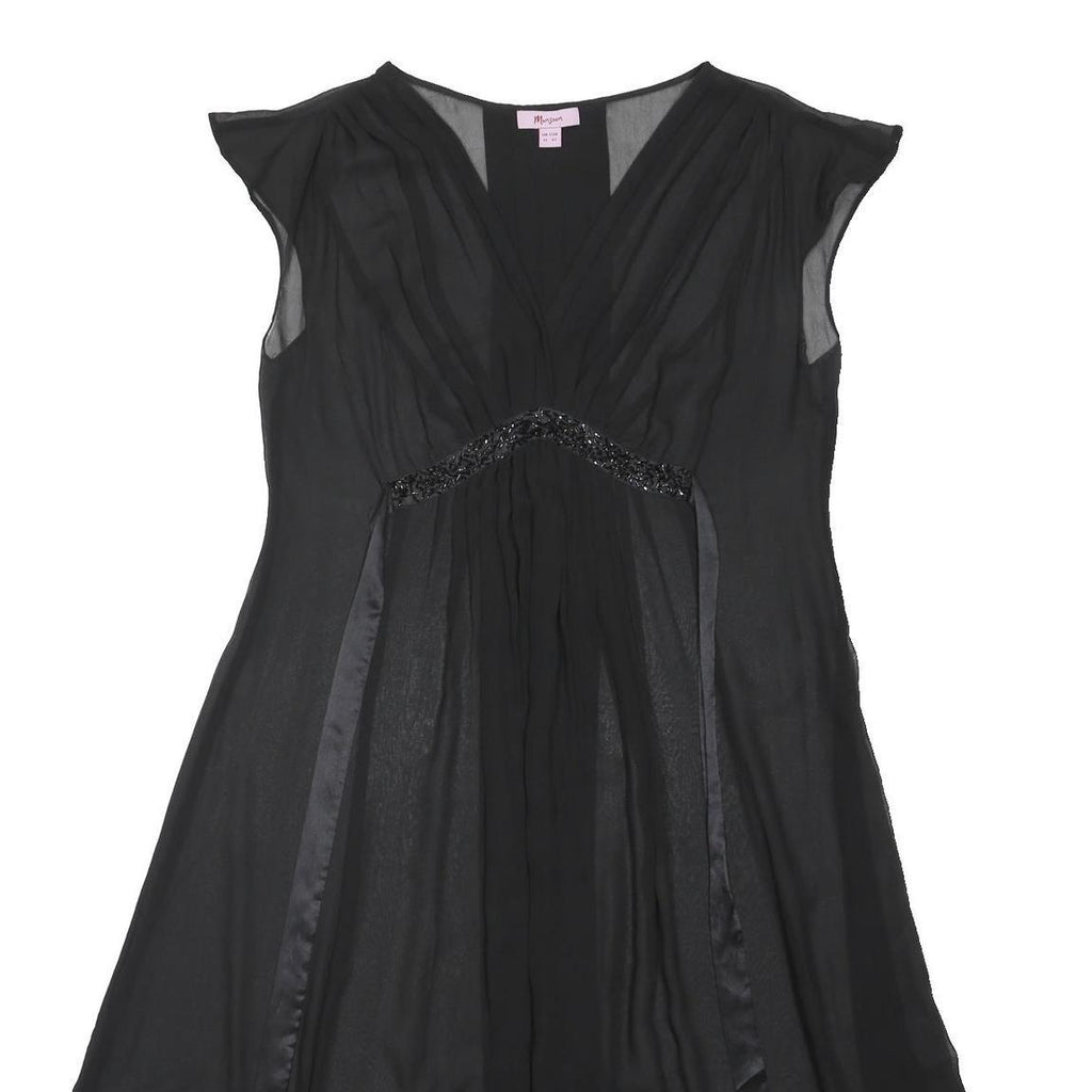 MONSOON Womens Black Fit & Flare Polyester Blend Dress Sleeveless V-Neck UK 14