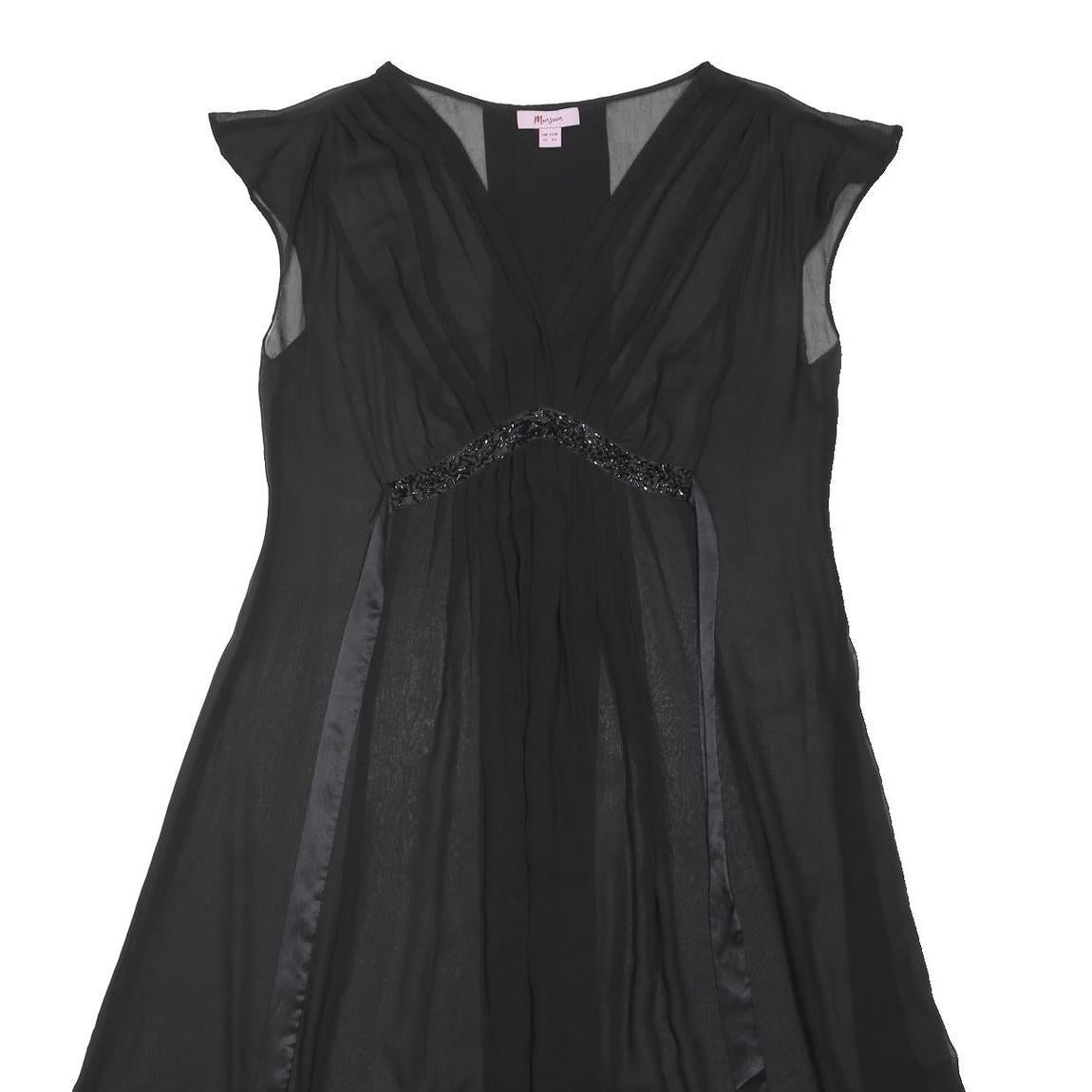 MONSOON Womens Black Fit & Flare Polyester Blend Dress Sleeveless V-Neck UK 14