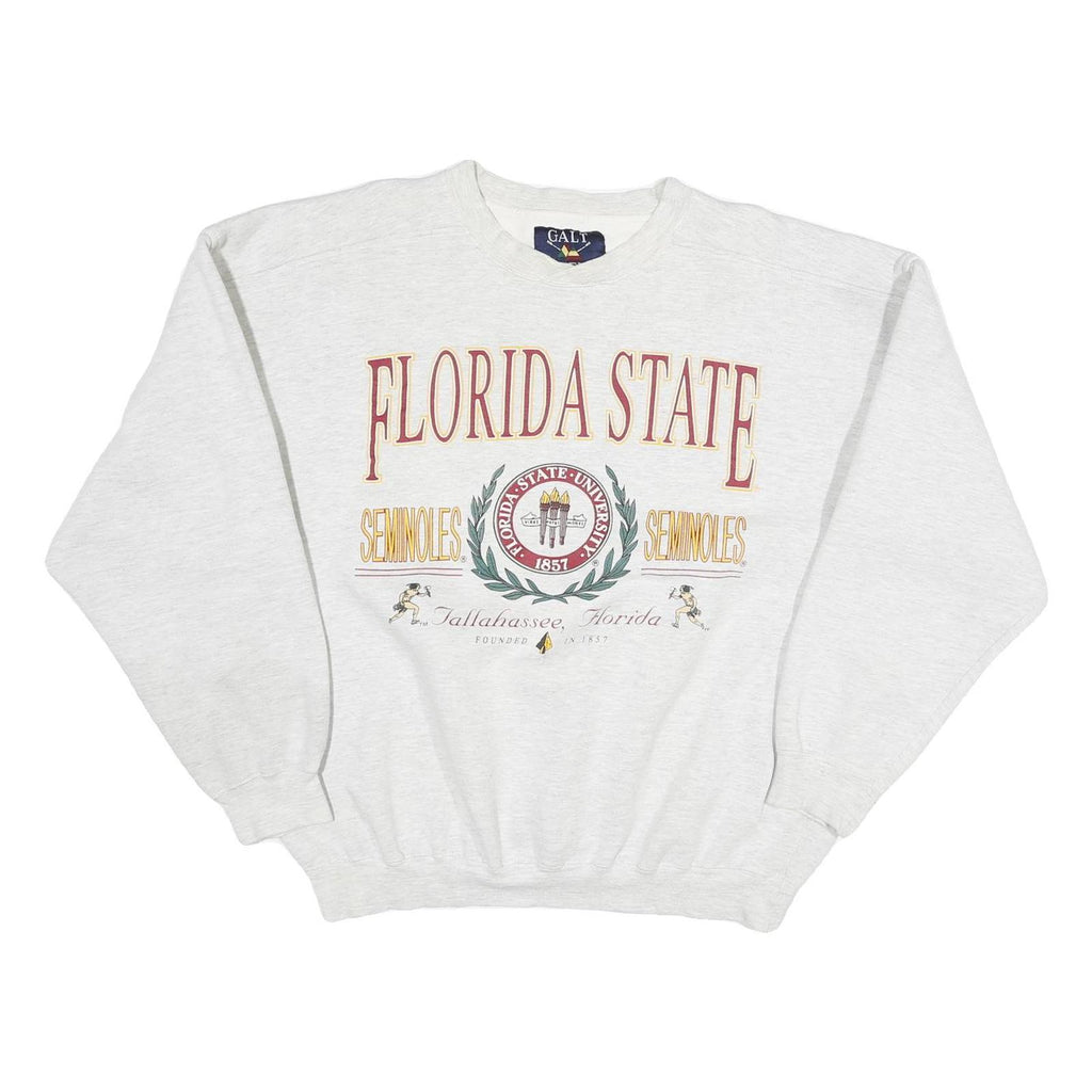 GALT Mens White Florida State Crew Neck L Cotton University Sweatshirt