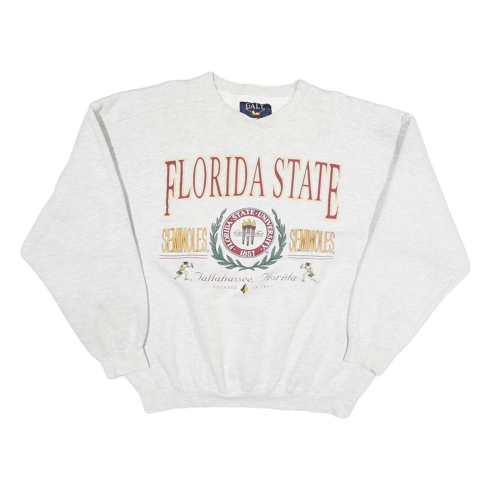GALT Mens White Florida State Crew Neck L Cotton University Sweatshirt