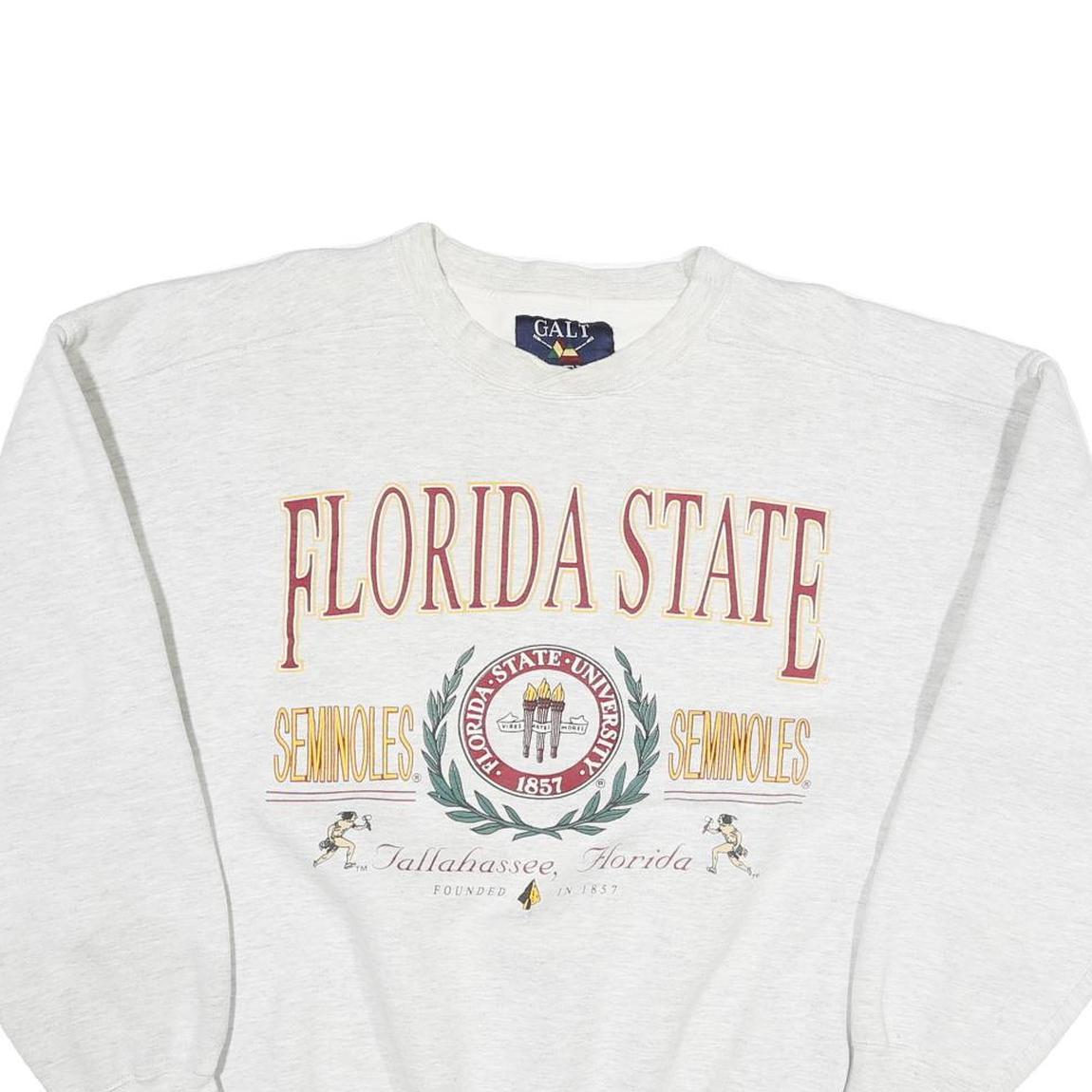 GALT Mens White Florida State Crew Neck L Cotton University Sweatshirt