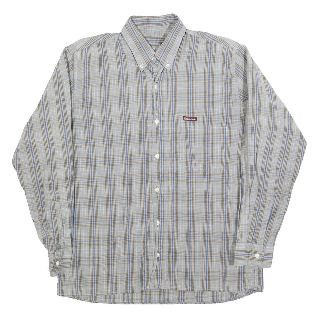 MARLBORO Mens Blue & Brown Check Shirt M Button-Down Collar Long Sleeve Casual