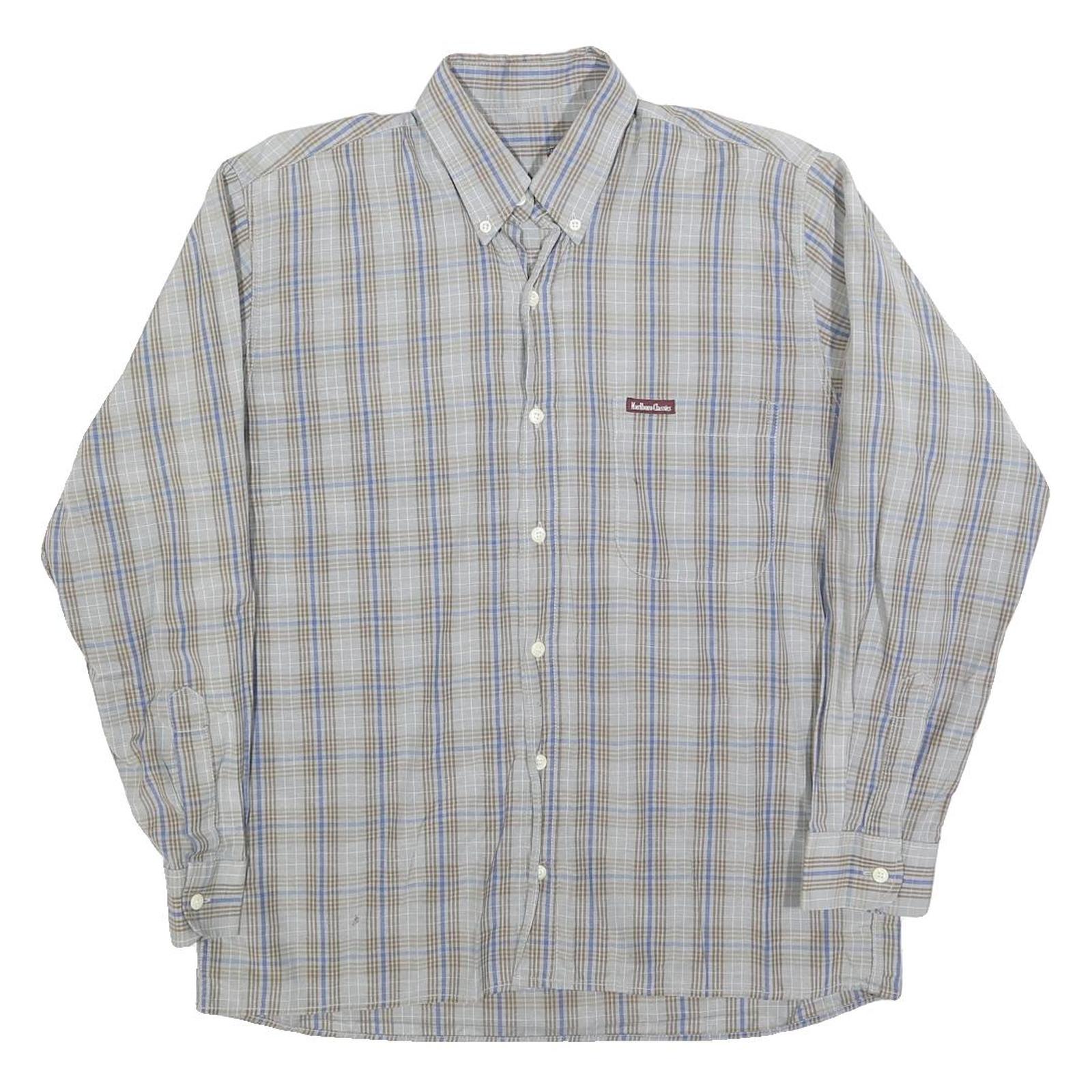 MARLBORO Mens Blue & Brown Check Shirt M Button-Down Collar Long Sleeve Casual