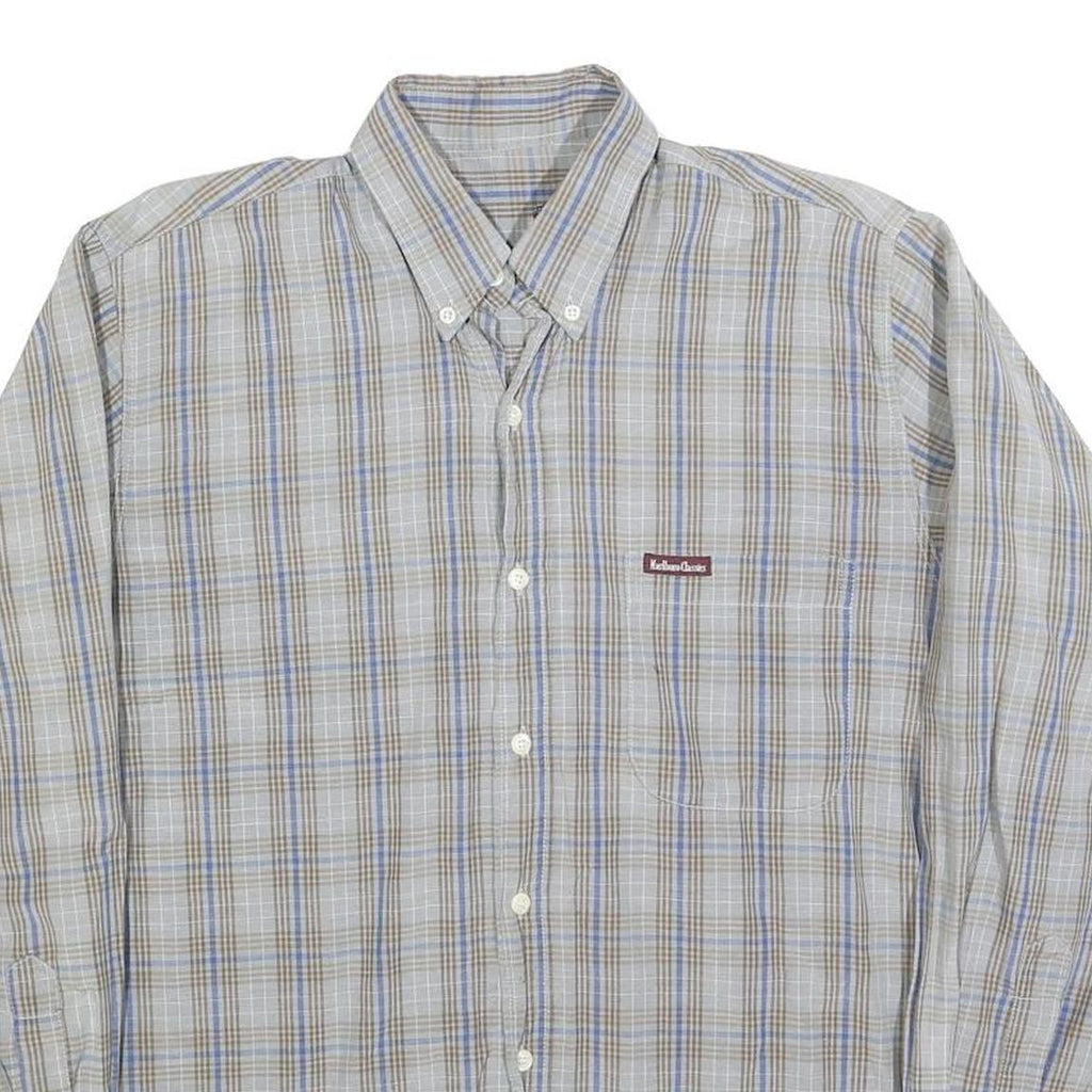 MARLBORO Mens Blue & Brown Check Shirt M Button-Down Collar Long Sleeve Casual