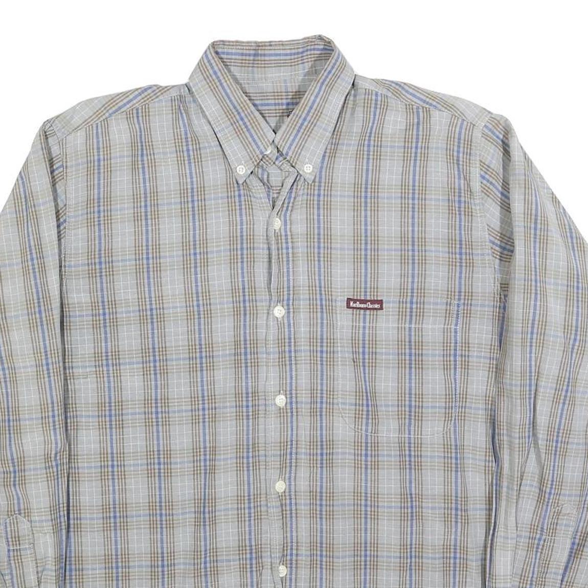 MARLBORO Mens Blue & Brown Check Shirt M Button-Down Collar Long Sleeve Casual