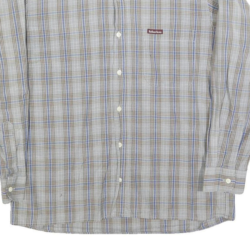 MARLBORO Mens Blue & Brown Check Shirt M Button-Down Collar Long Sleeve Casual