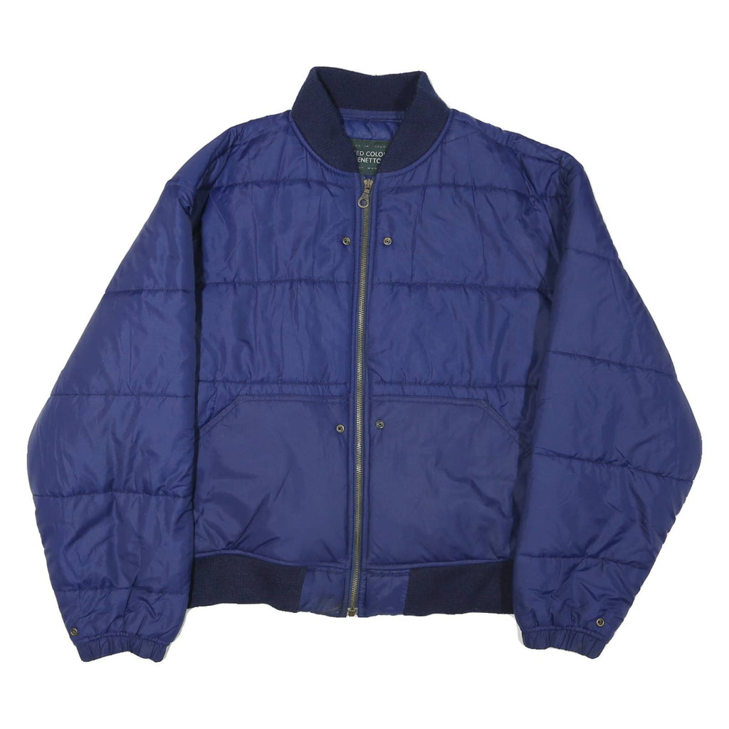 BENETTON Womens Blue Quilted Jacket L Polyester Blend Zip Bomber Style
