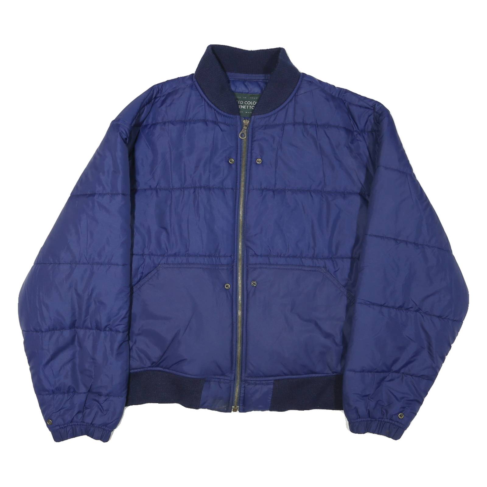BENETTON Womens Blue Quilted Jacket L Polyester Blend Zip Bomber Style