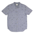 VANS Mens Blue & Grey Short Sleeve Shirt S Flamingo Palm Print Casual
