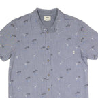 VANS Mens Blue & Grey Short Sleeve Shirt S Flamingo Palm Print Casual