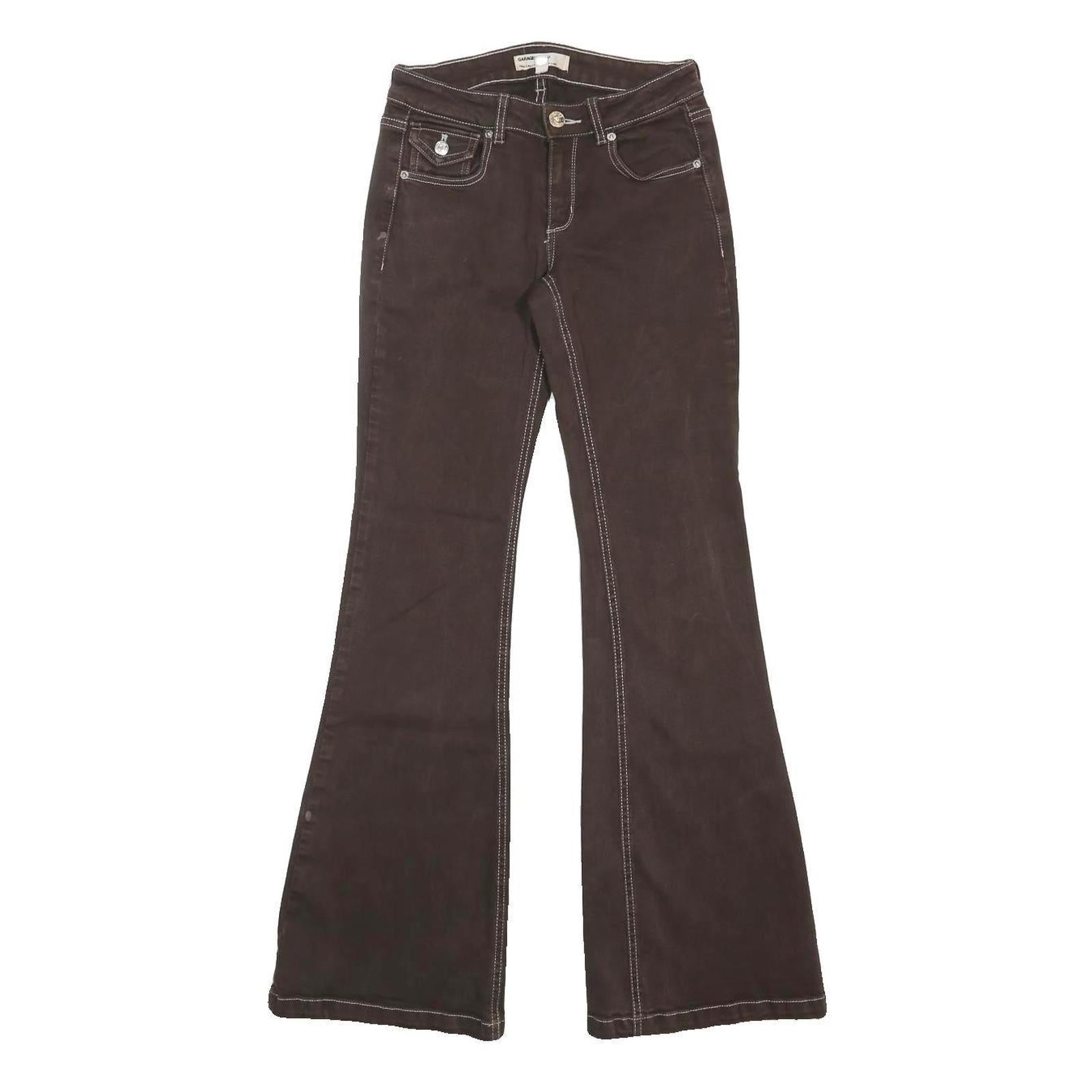 GARAGE DENIM Womens Regular Fit Brown Flared Denim Jeans W24 L32 Zip Cotton