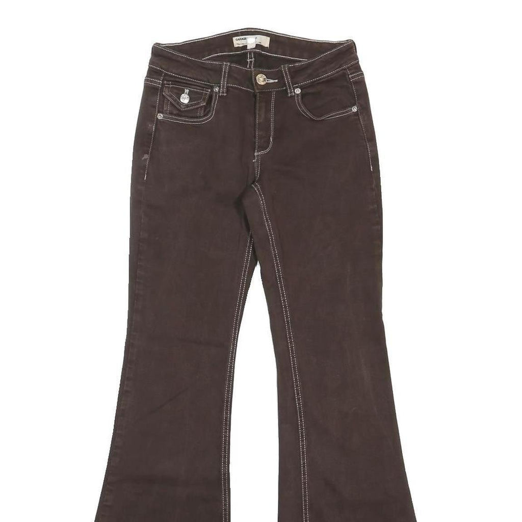 GARAGE DENIM Womens Regular Fit Brown Flared Denim Jeans W24 L32 Zip Cotton