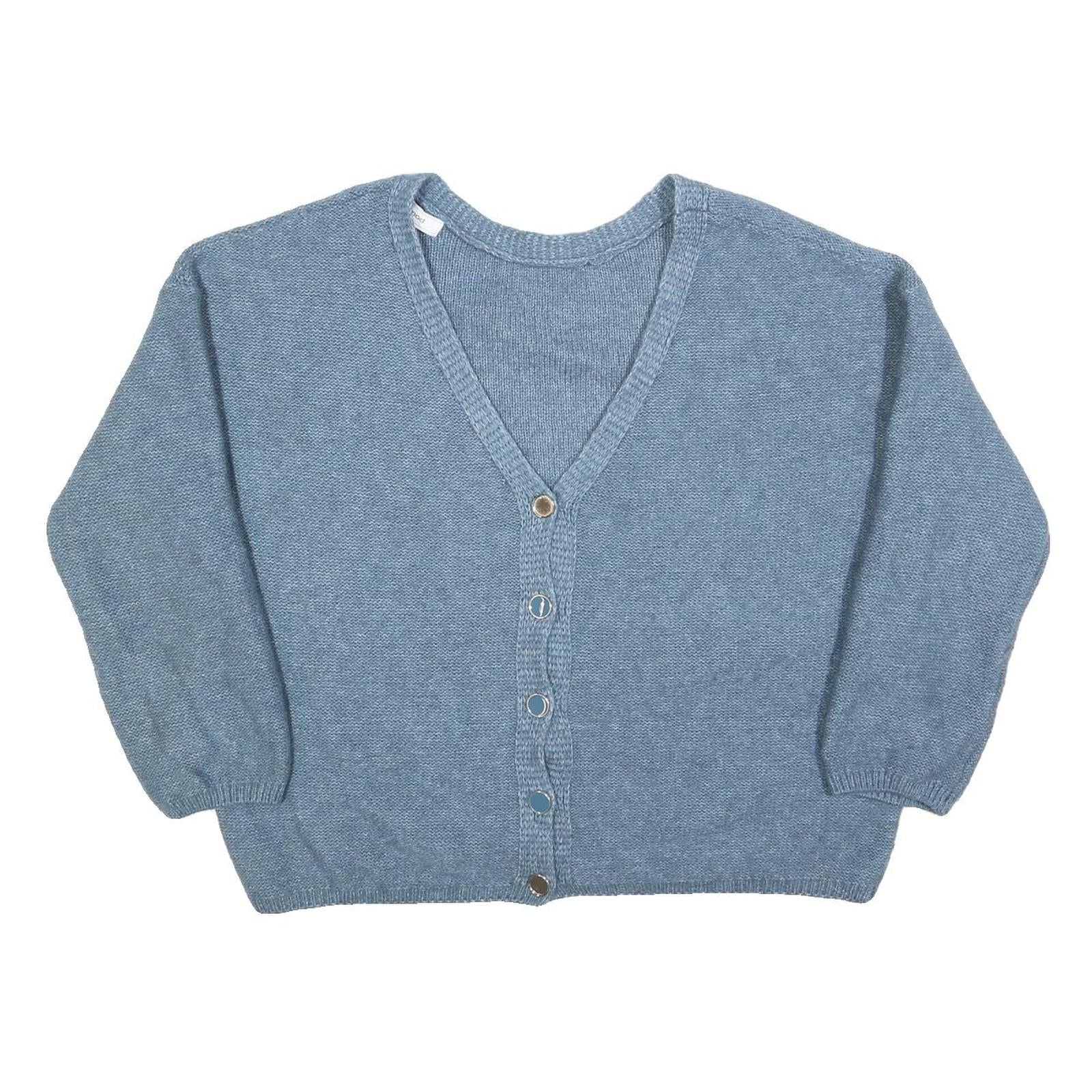 PROMOD Womens Blue Plain Pullover Jumper V-Neck Regular L Lightweight Knit