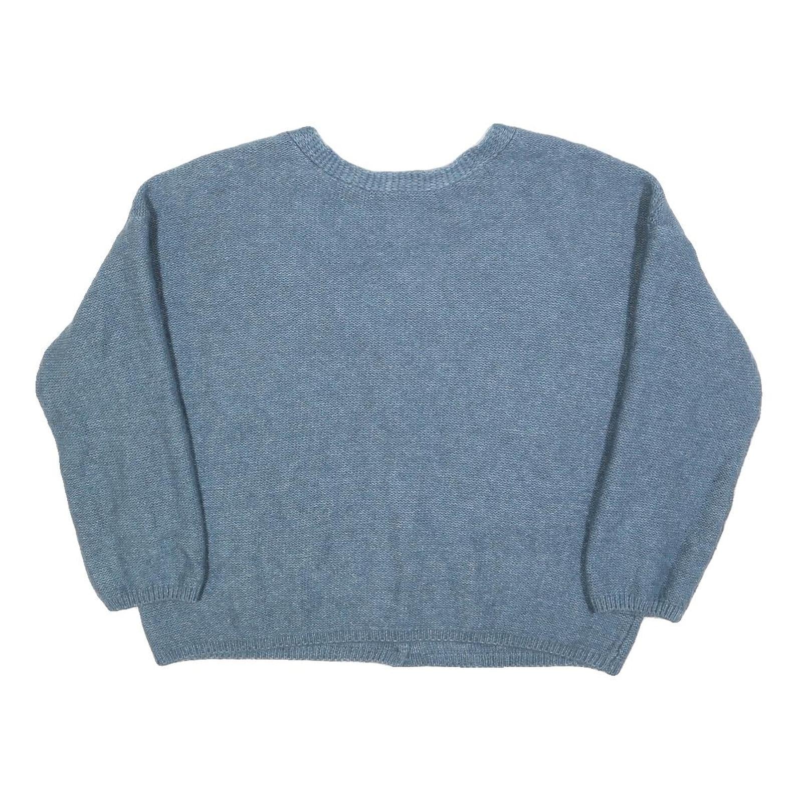 PROMOD Womens Blue Plain Pullover Jumper V-Neck Regular L Lightweight Knit