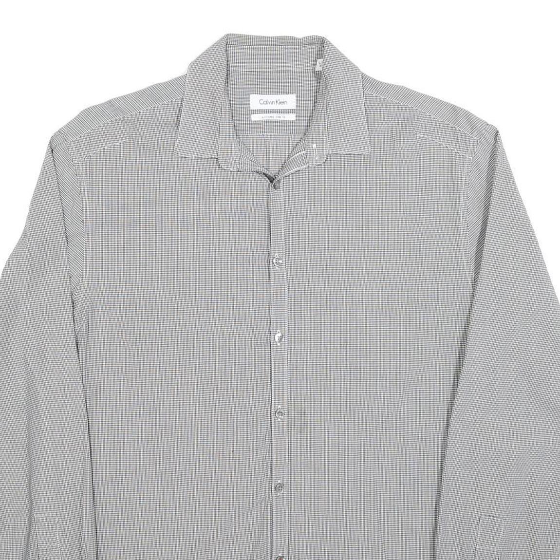 CALVIN KLEIN Mens Grey Check Shirt L Classic Collar Cotton Blend Long Sleeve