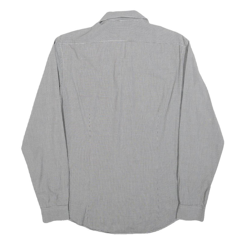 CALVIN KLEIN Mens Grey Check Shirt L Classic Collar Cotton Blend Long Sleeve