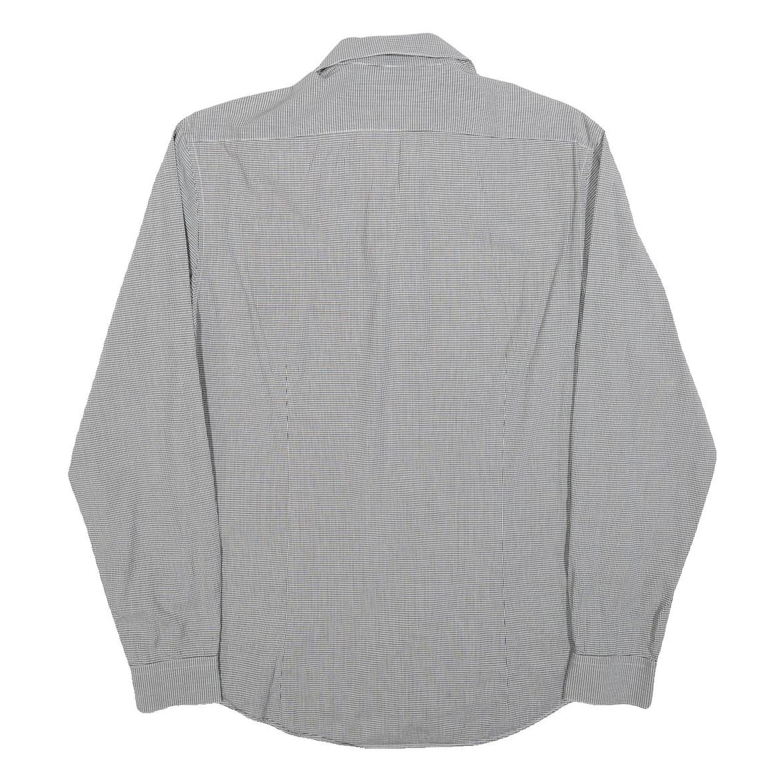 CALVIN KLEIN Mens Grey Check Shirt L Classic Collar Cotton Blend Long Sleeve