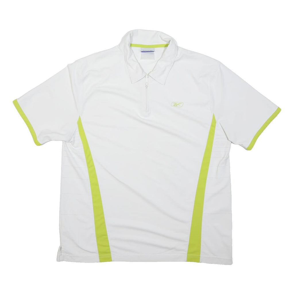 REEBOK Mens White & Lime Green Sports Polo L Short Sleeve Zip Neck Collar