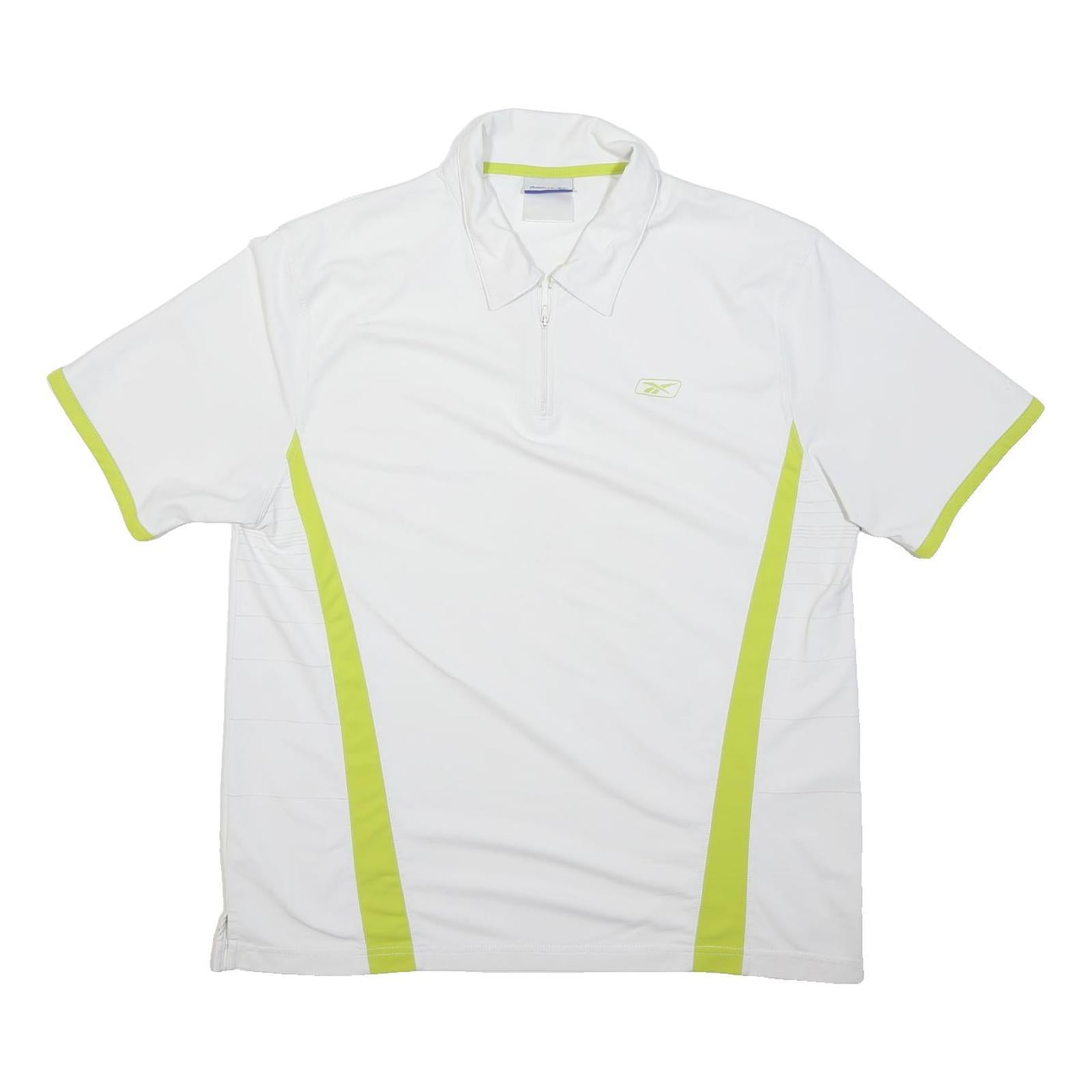 REEBOK Mens White & Lime Green Sports Polo L Short Sleeve Zip Neck Collar