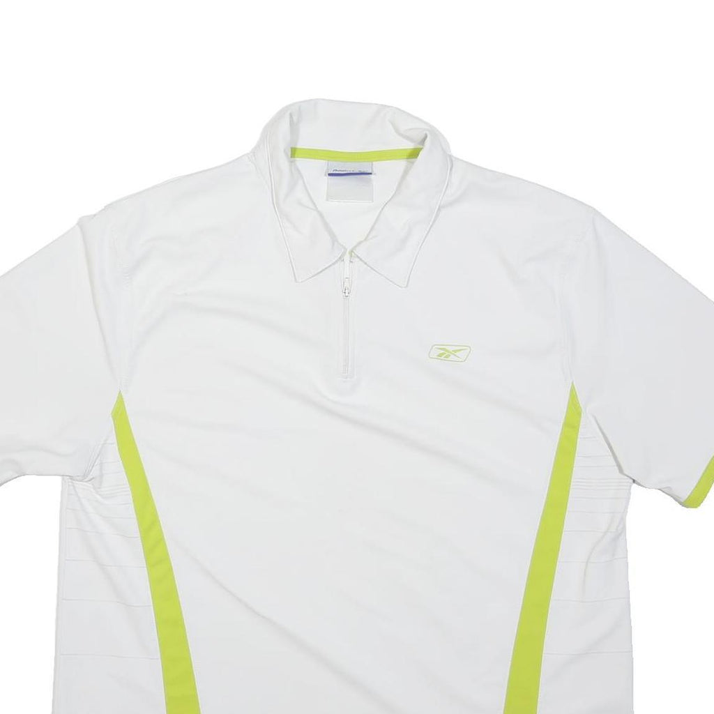 REEBOK Mens White & Lime Green Sports Polo L Short Sleeve Zip Neck Collar