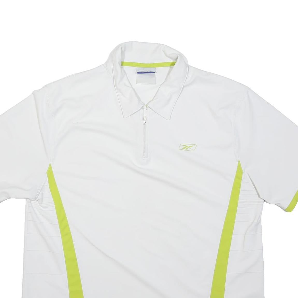 REEBOK Mens White & Lime Green Sports Polo L Short Sleeve Zip Neck Collar